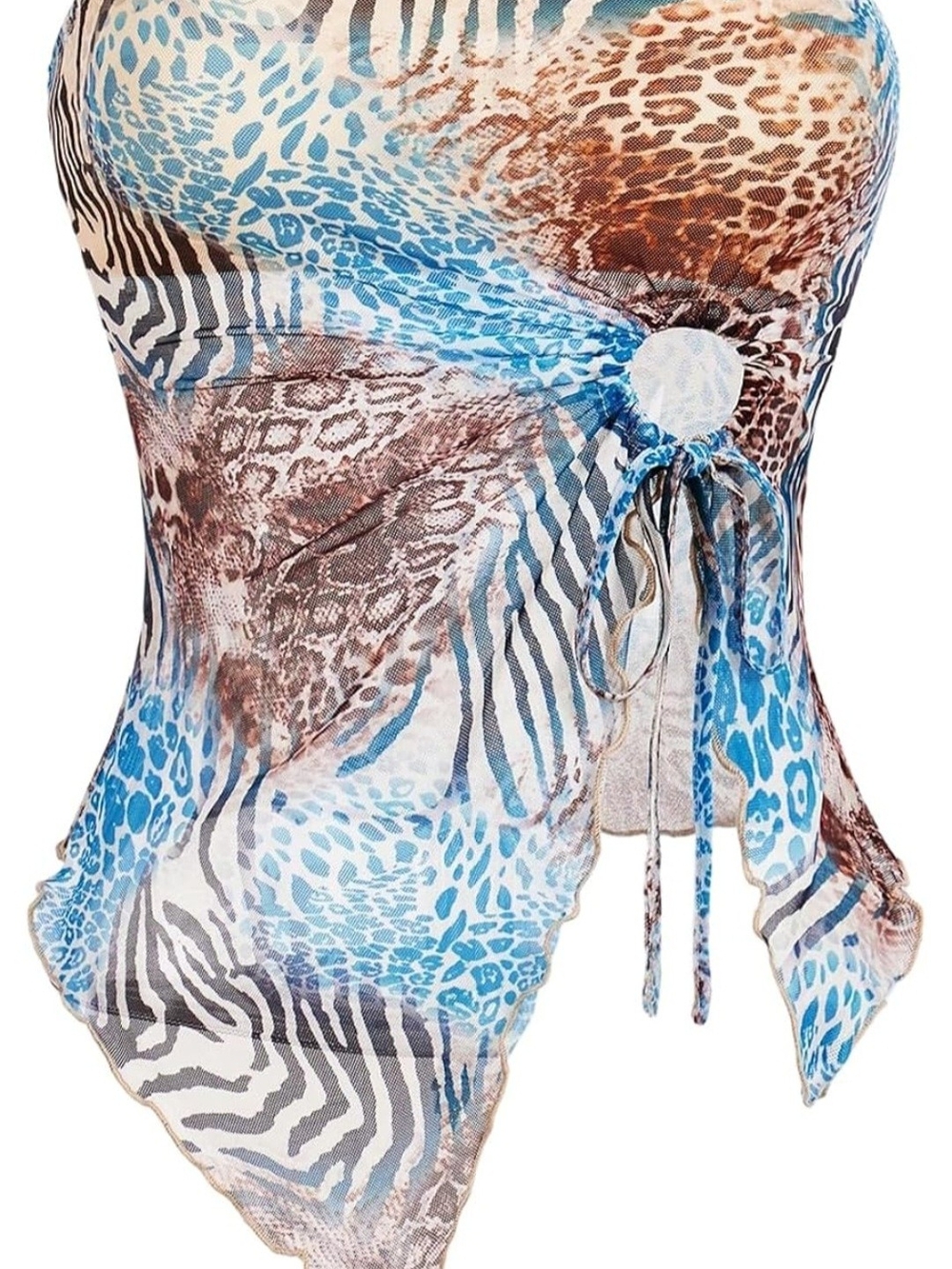 Women's Blue & Black Printed Crop Top